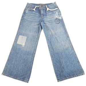 Ralph Lauren Jean Co Women's Blue Wide Leg Patchwork Ankle Jeans